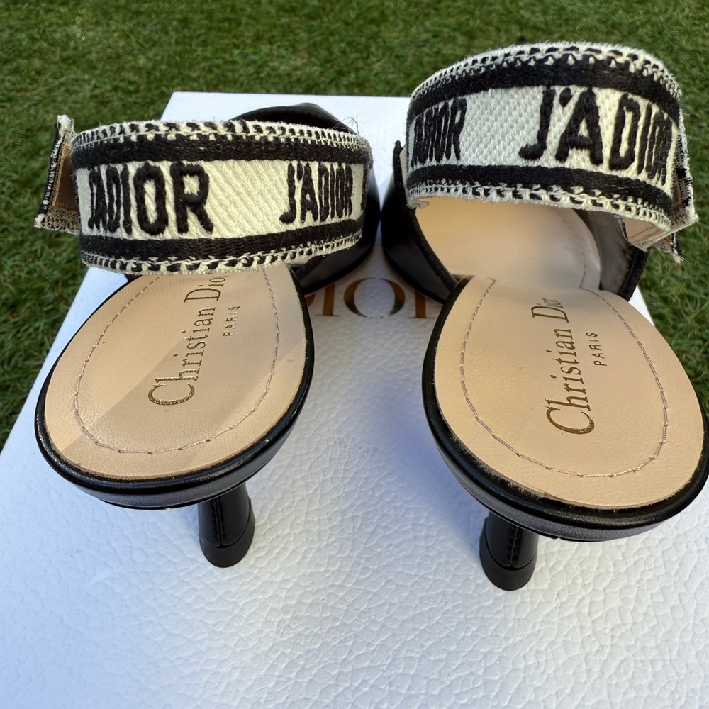 CHRISTIAN DIOR J'ADIOR BLACK CALFSKIN LEATHER SHOES SLINGBACKS KITTEN HEELS 37.5 - Picture 12 of 15